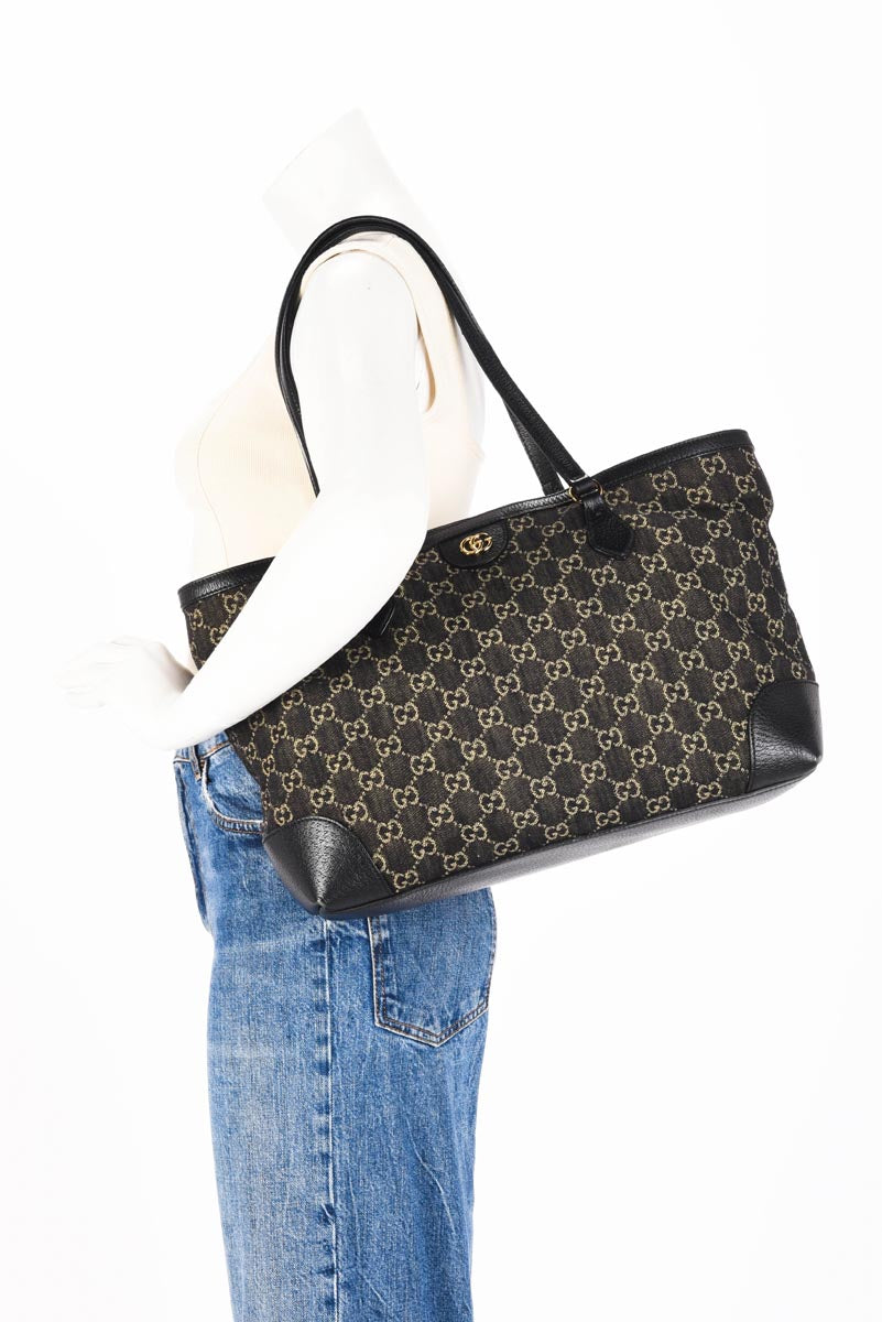 Gucci Black GG Denim Ophidia Tote