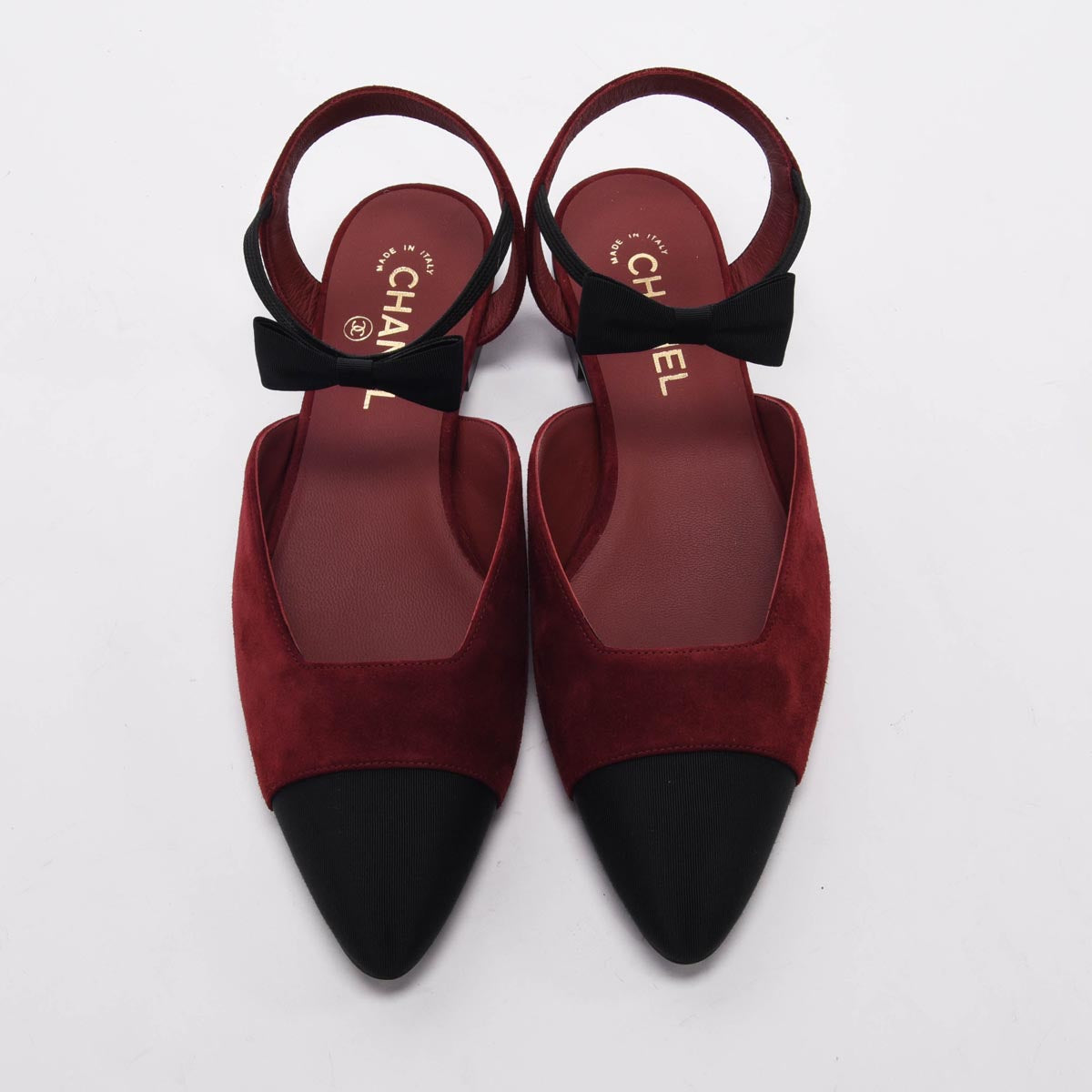 Chanel Burgundy Suede Ankle Bow Slingback Flats 40