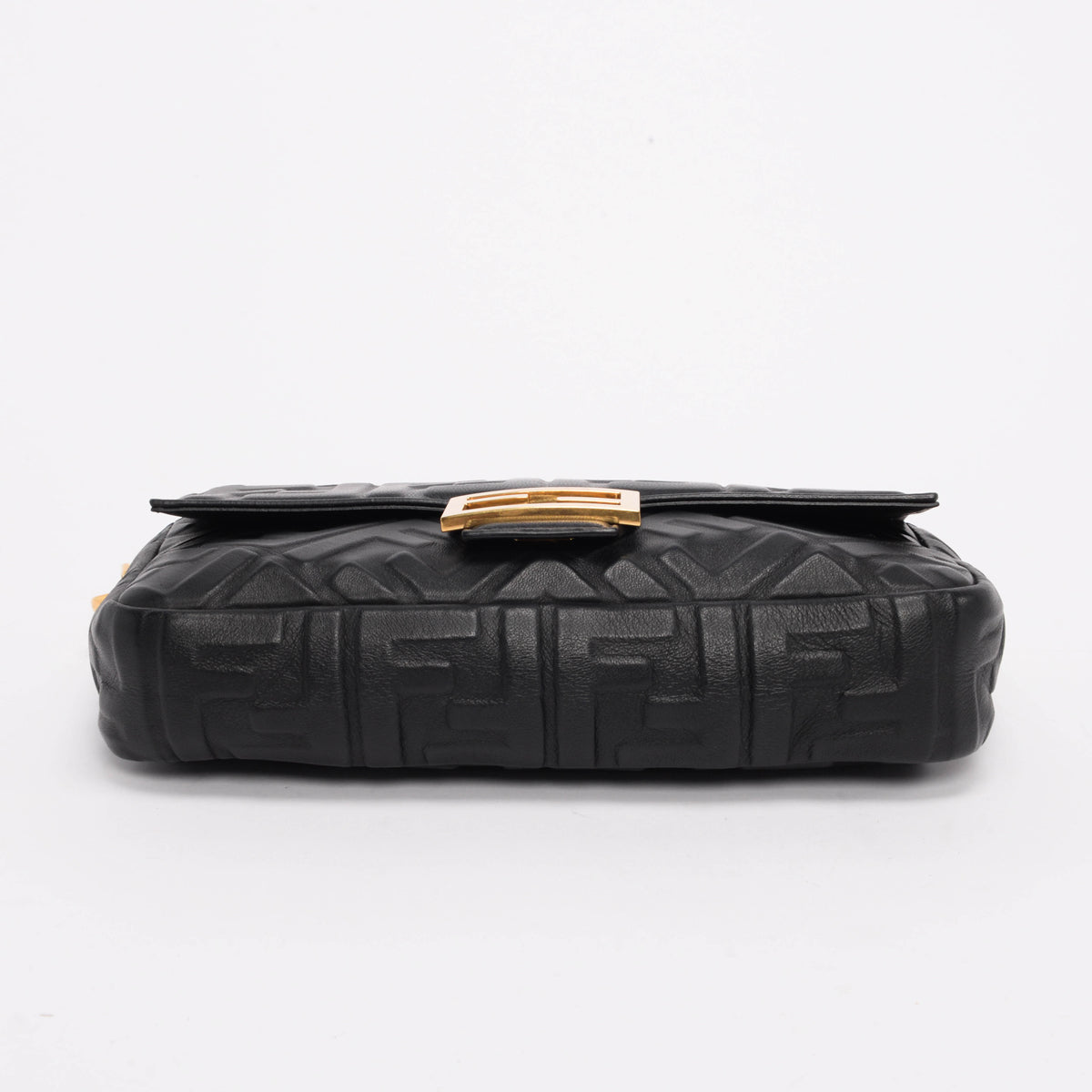 Fendi Black Nappa Leather FF 1974 Embossed Baguette