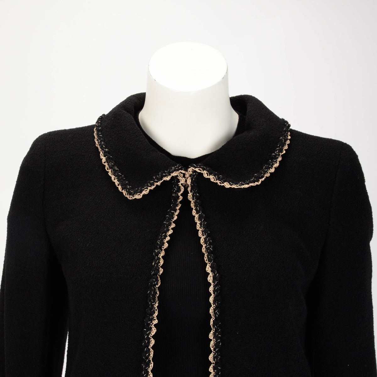 Chanel Black Boucle Braided Trim Jacket FR 38