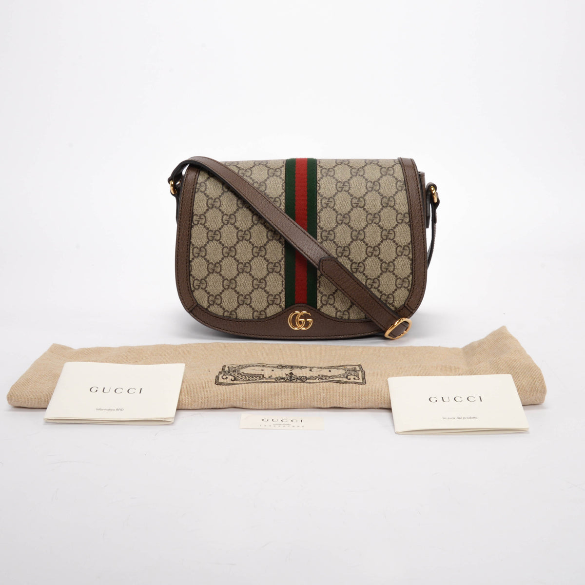 Gucci Brown GG Supreme Ophidia Small Flap Bag
