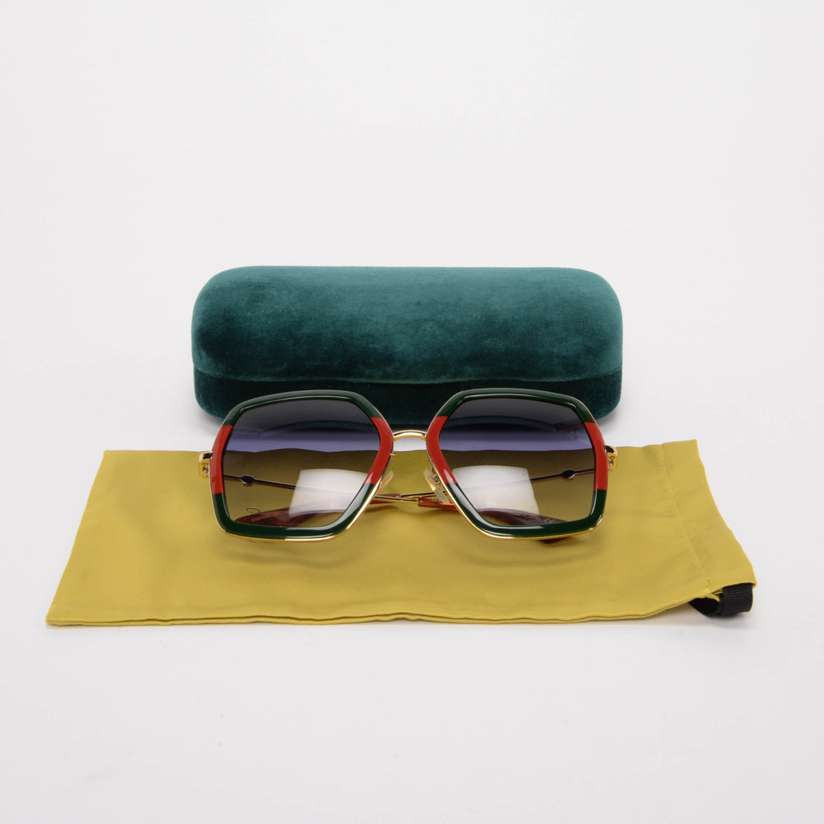 Gucci Red & Green Square Frame Sunglasses