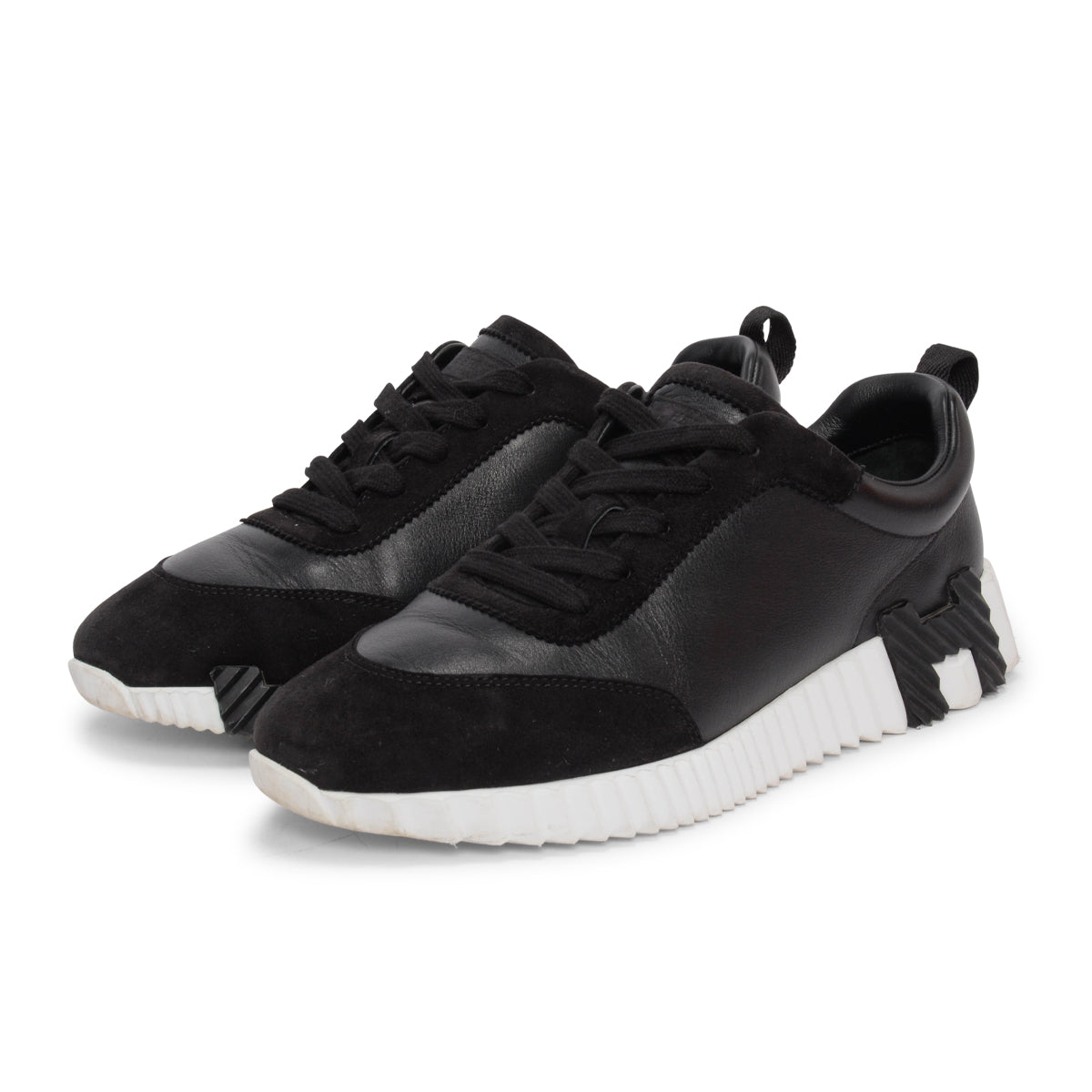 Hermes Black Leather & Suede Bouncing Sneakers 38