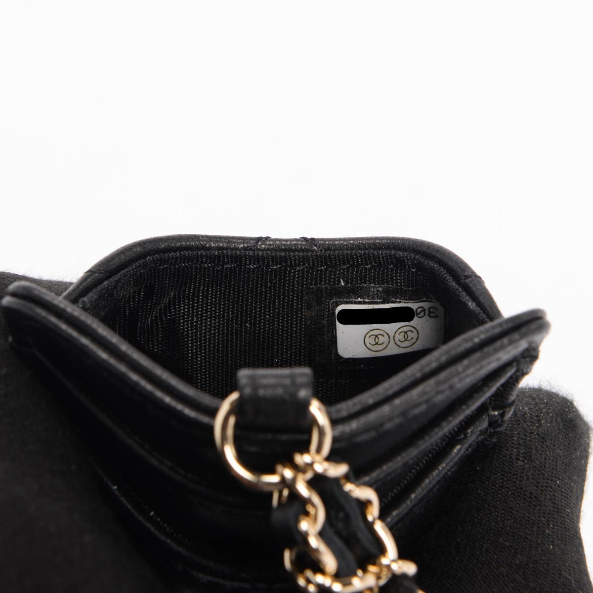 Chanel Black Lambskin Glitter CC Chain Card Holder