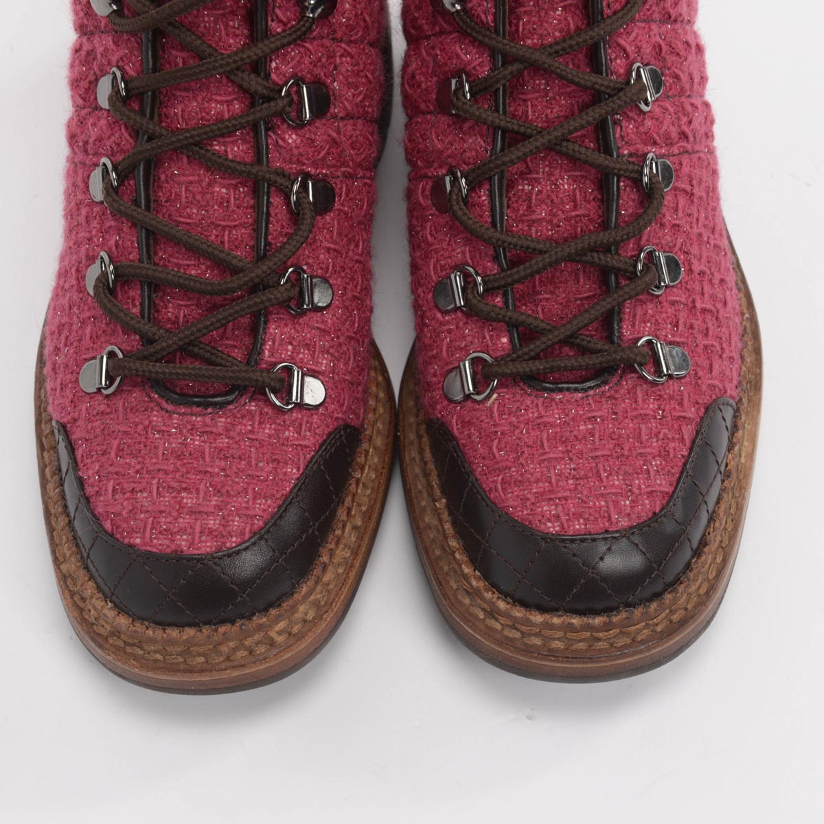 Chanel Magenta Tweed Combat Boots 36