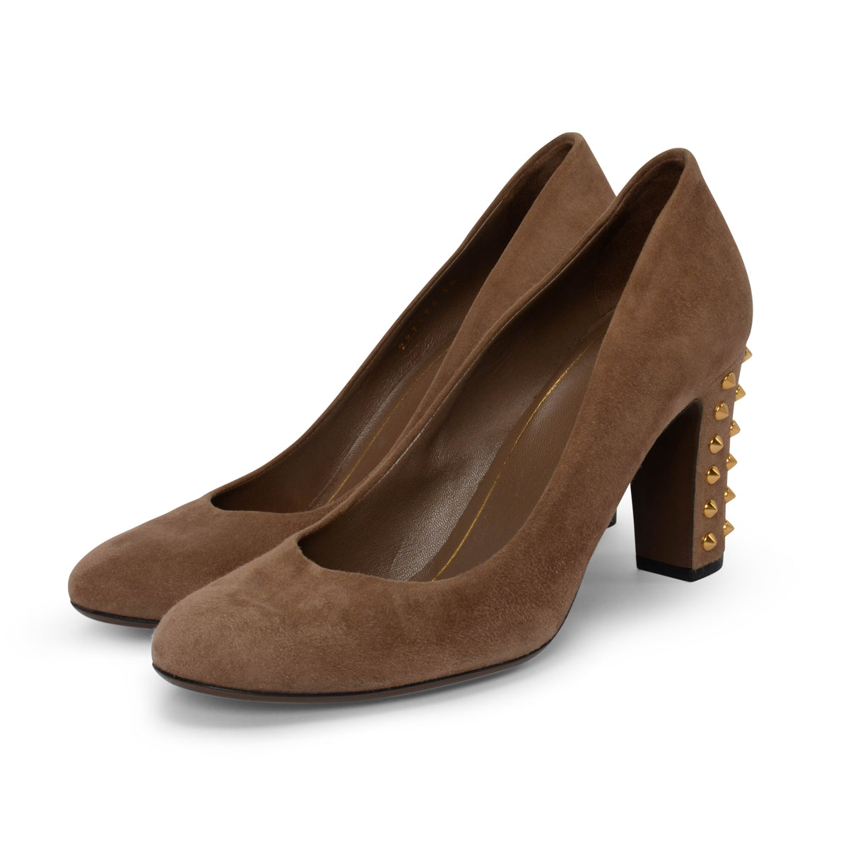 Gucci Dark Beige Suede Studded Heel Pumps 38