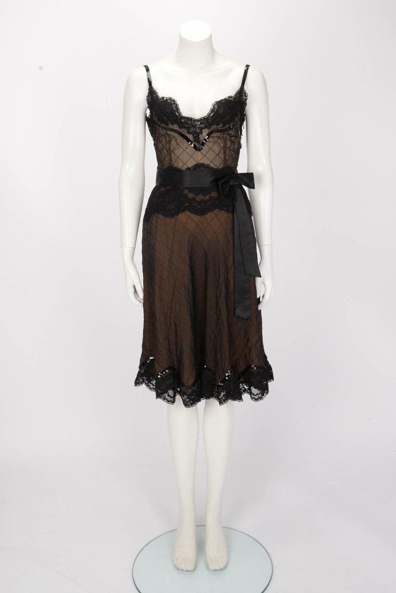 Dolce & Gabbana Black Lace Bow Waist-Detail Dress IT 40