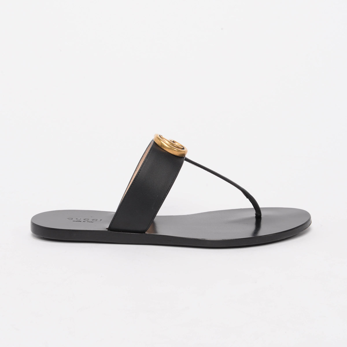 Gucci Black Leather Lifford Thong Sandals 36.5