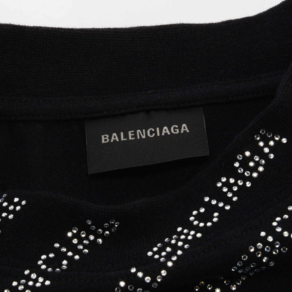 Balenciaga Black Crystal Embellished All Over Logo Top XS