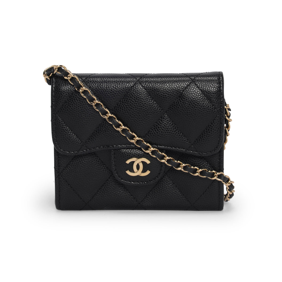 Chanel Black Caviar Classic CC Card Holder on Chain