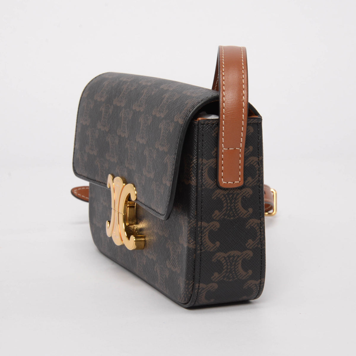 Celine Tan Canvas Triomphe Shoulder Bag