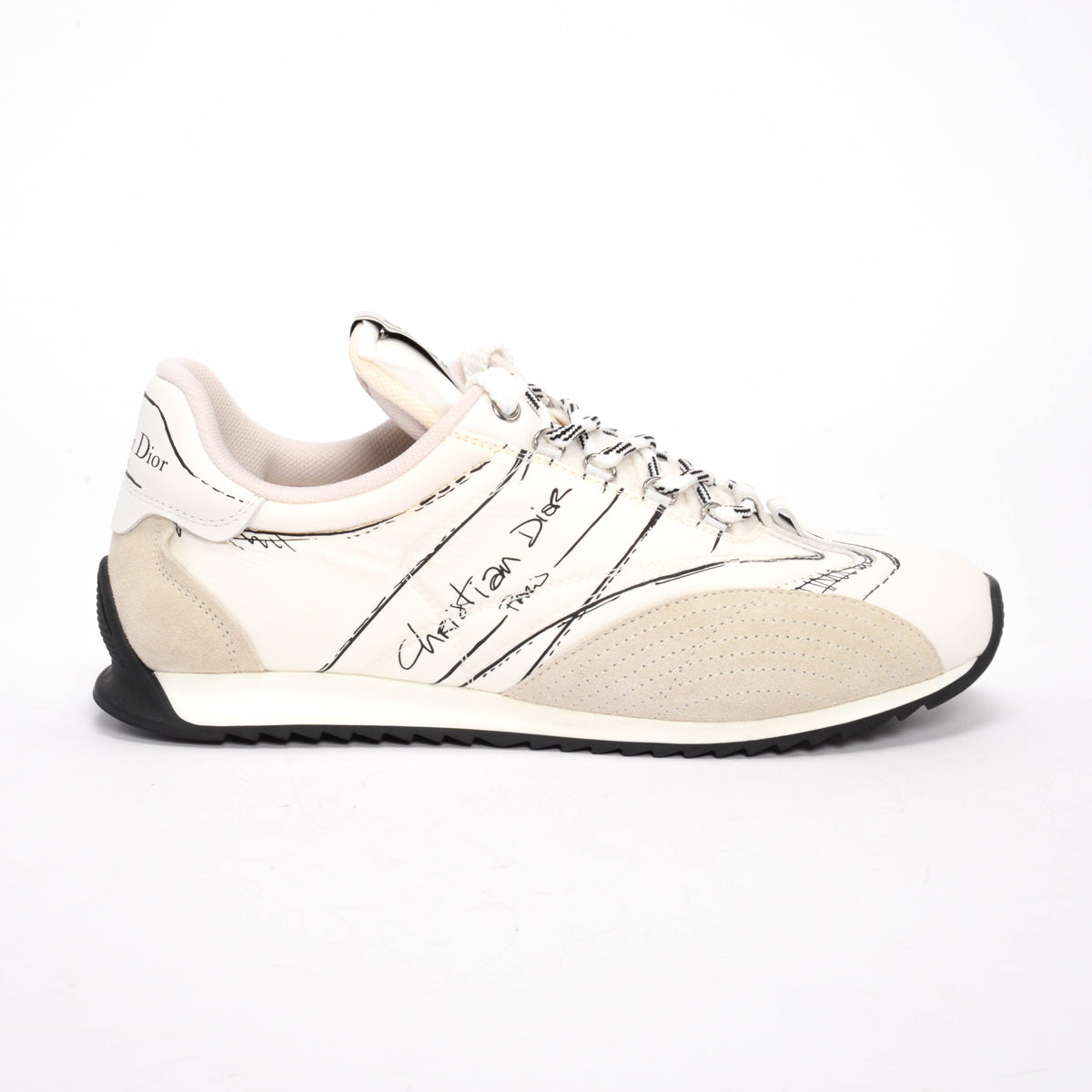 Dior White Calfskin & Suede D-Sketch Sneakers 38