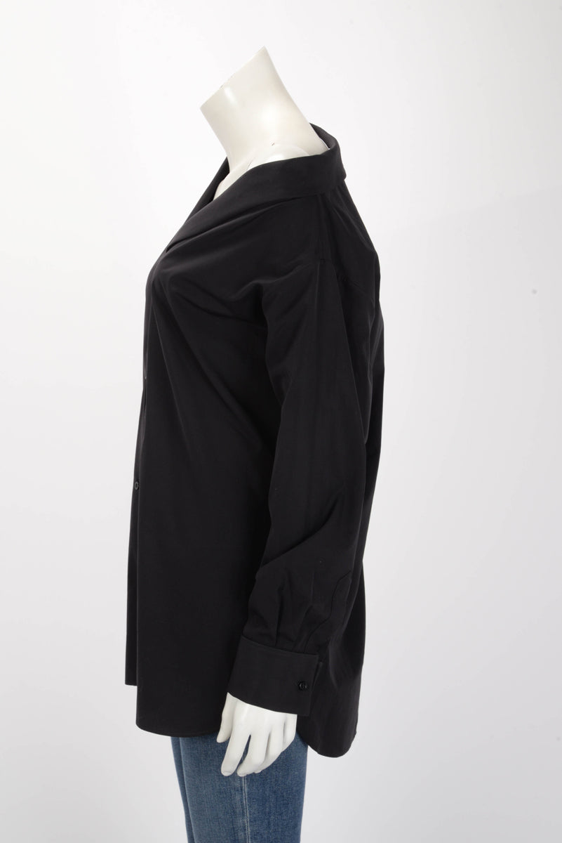 Dior Black Cotton Poplin Asymmetric Shirt FR 42