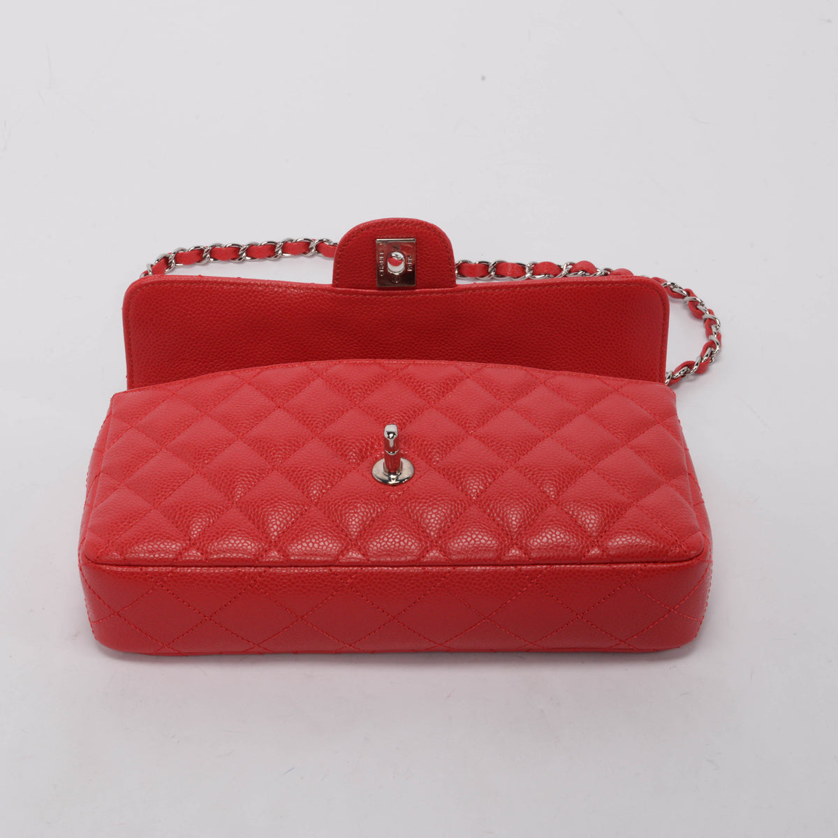 Chanel Red Caviar Leather East West Flap Bag