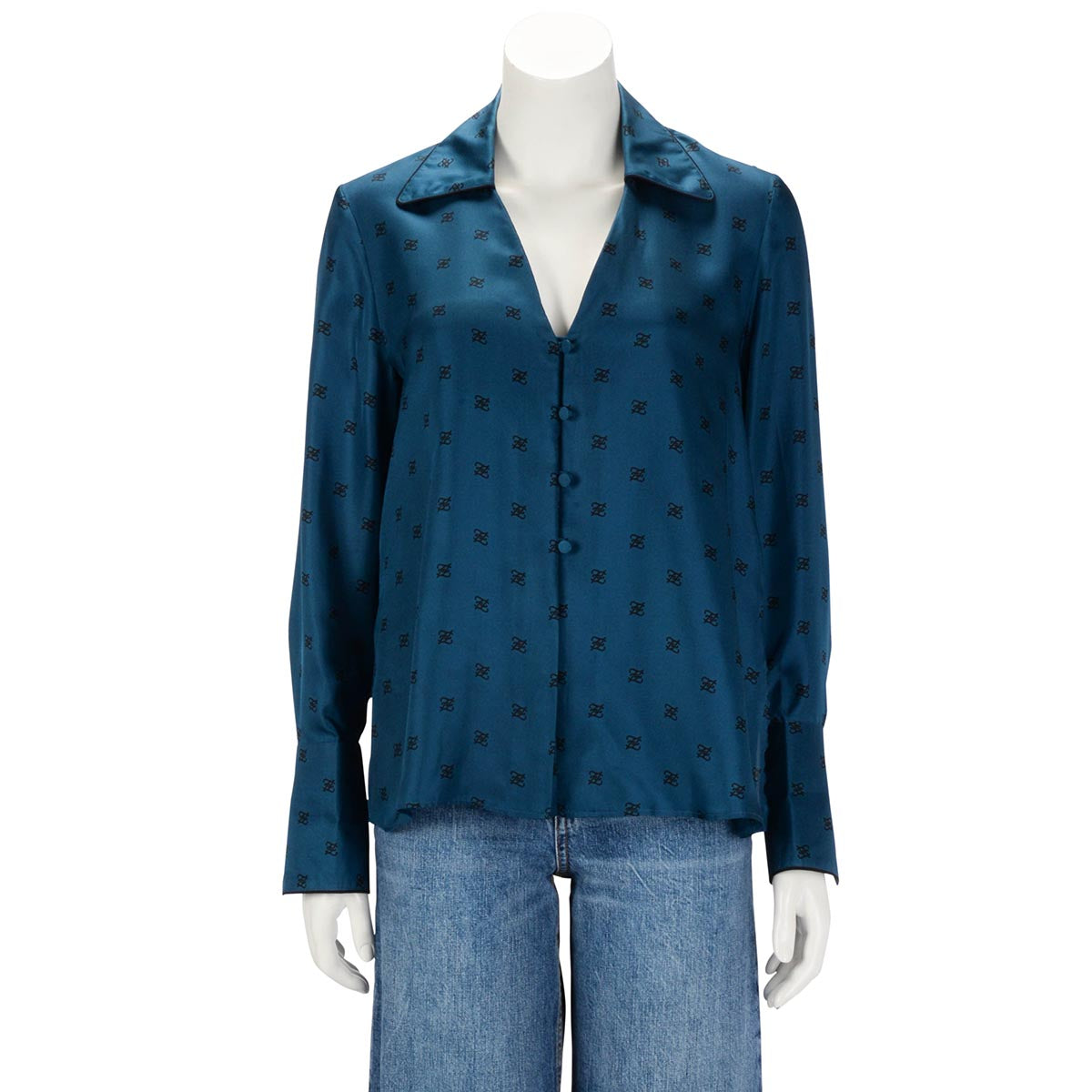 Fendi Blue Silk Karligraphy Motif Shirt IT 40