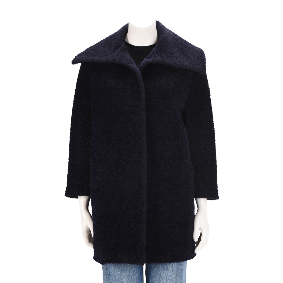 Max Mara Navy Alpaca Blend Wide Collar Coat IT 36