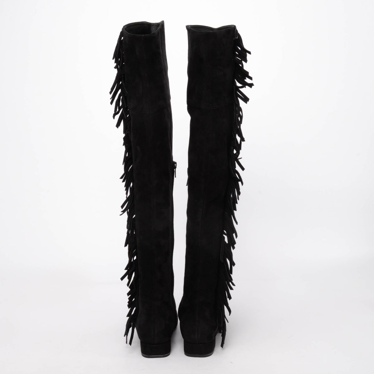 Saint Laurent Black Suede Fringed Over the Knee Boots 37