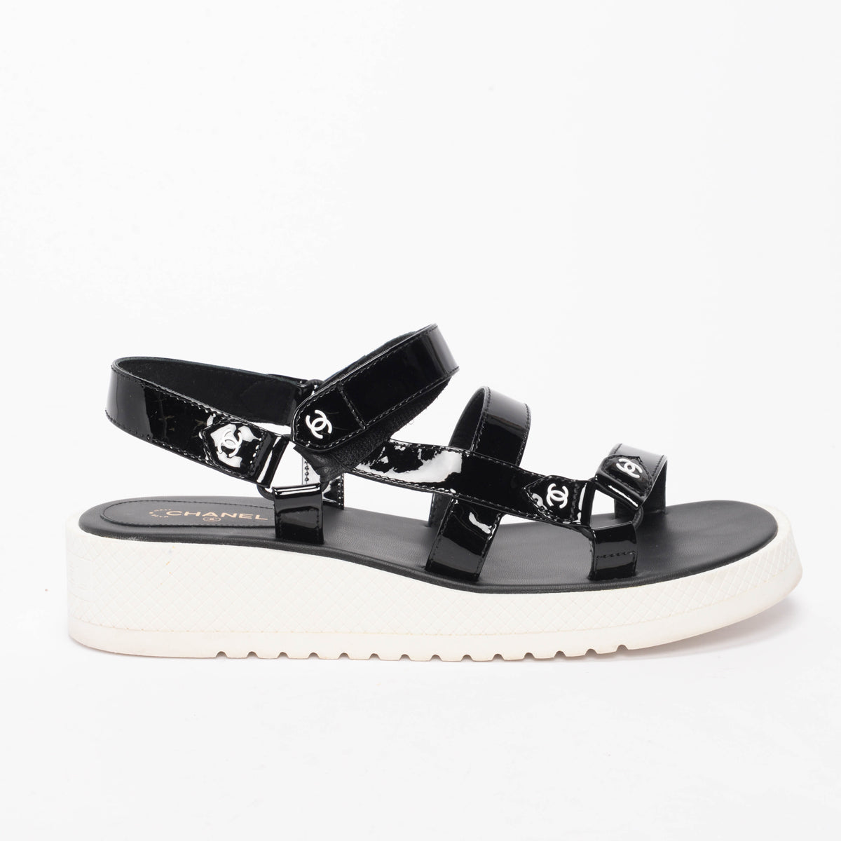 Chanel Black & White Rubber & Patent Dad Sandals 42