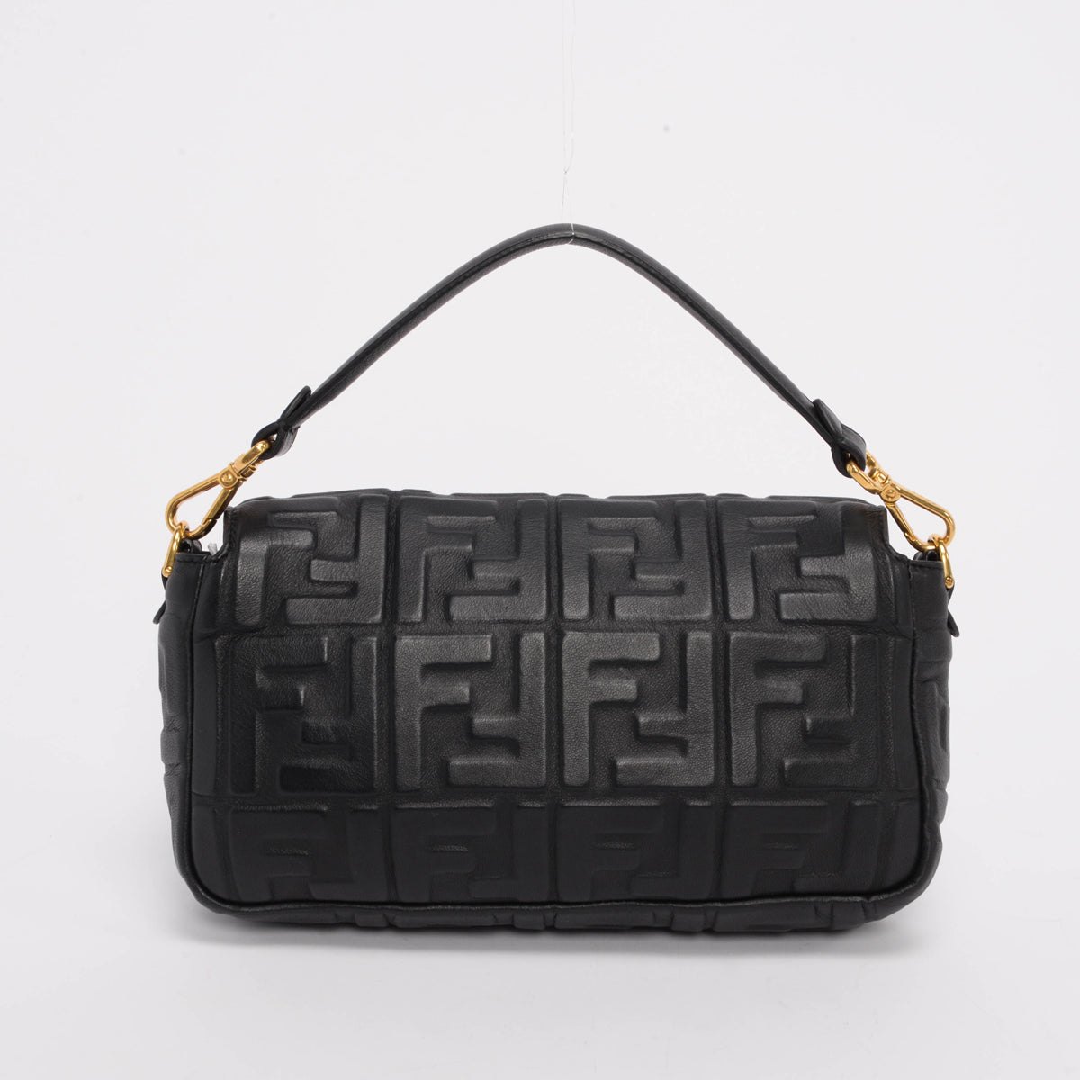 Fendi Black Nappa Leather FF 1974 Embossed Baguette