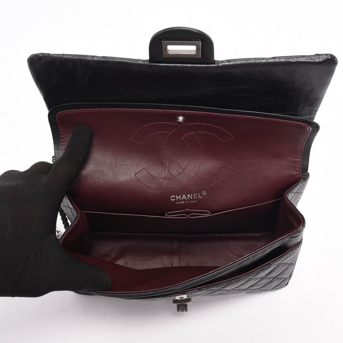 Chanel Black Distressed Calfskin 2.55 Reissue 226 Flap Bag