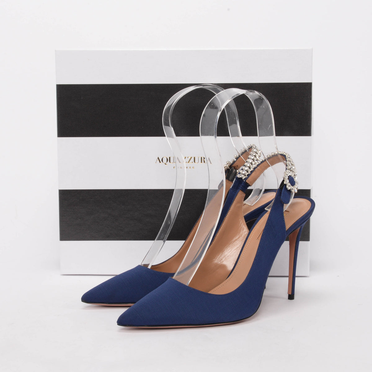 Aquazzura Navy Grosgrain Portrait Of Lady Slingbacks 39.5