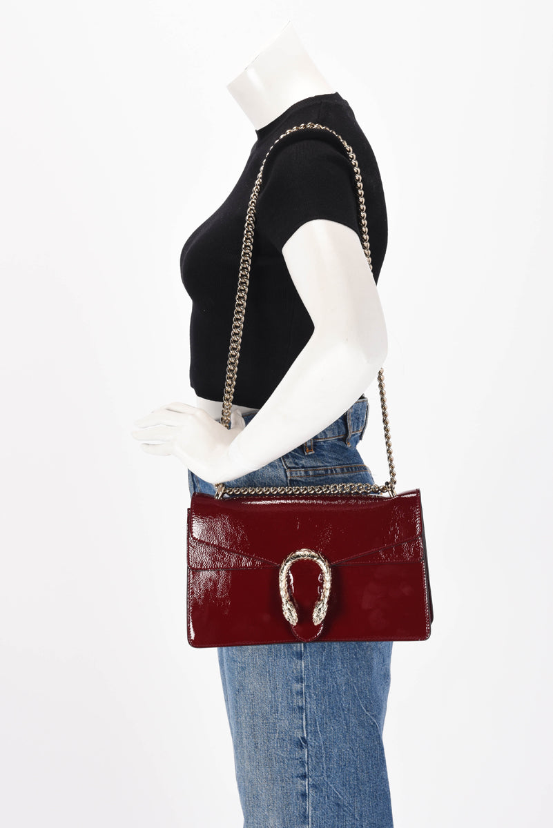 Gucci Rosso Ancora Crinkled Patent Small Dionysus Bag