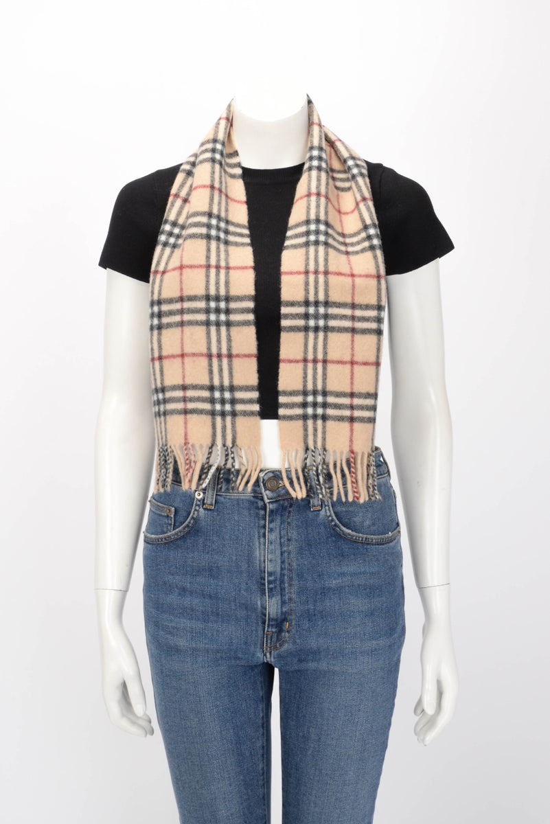 Burberry Beige Lambswool Nova Check Fringed Scarf