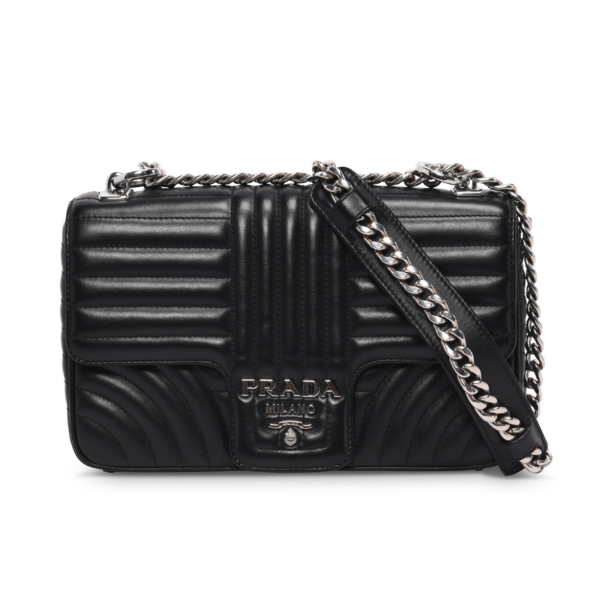 Prada Black Soft Calfskin Impunture Diagramme Medium Bag