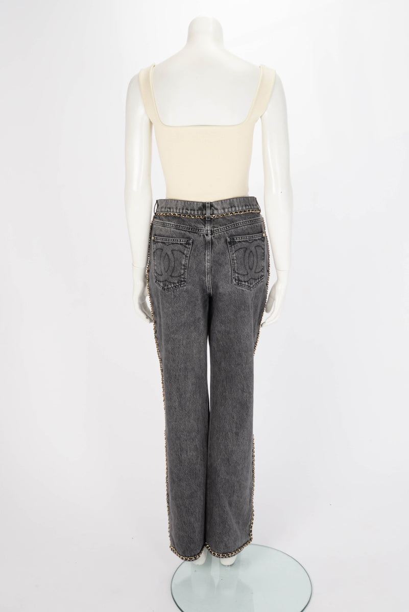 Chanel Black Denim CC Chain Trim Jeans FR 42