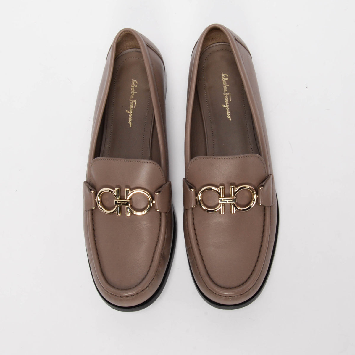 Salvatore Ferragamo Taupe Calfskin Rolo Loafers Flats 9