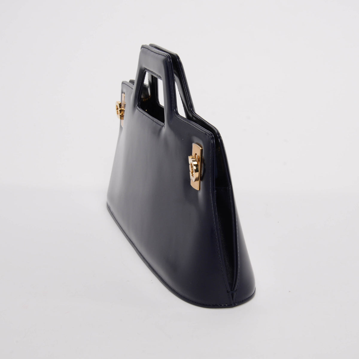 Ferragamo Navy Hi-Shine Wanda East West Bag