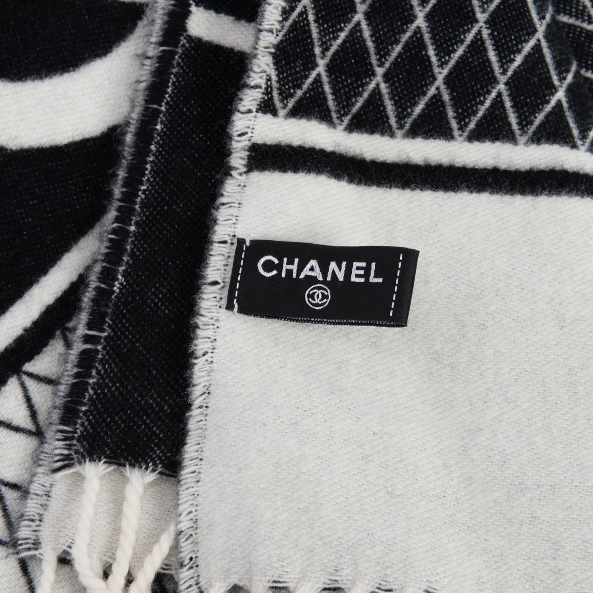 Chanel Black & White Cashmere CC Reversible Blanket