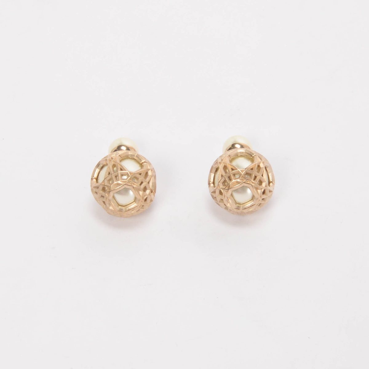 Dior Light Gold Pearl Secret Cannage Tribales Earrings