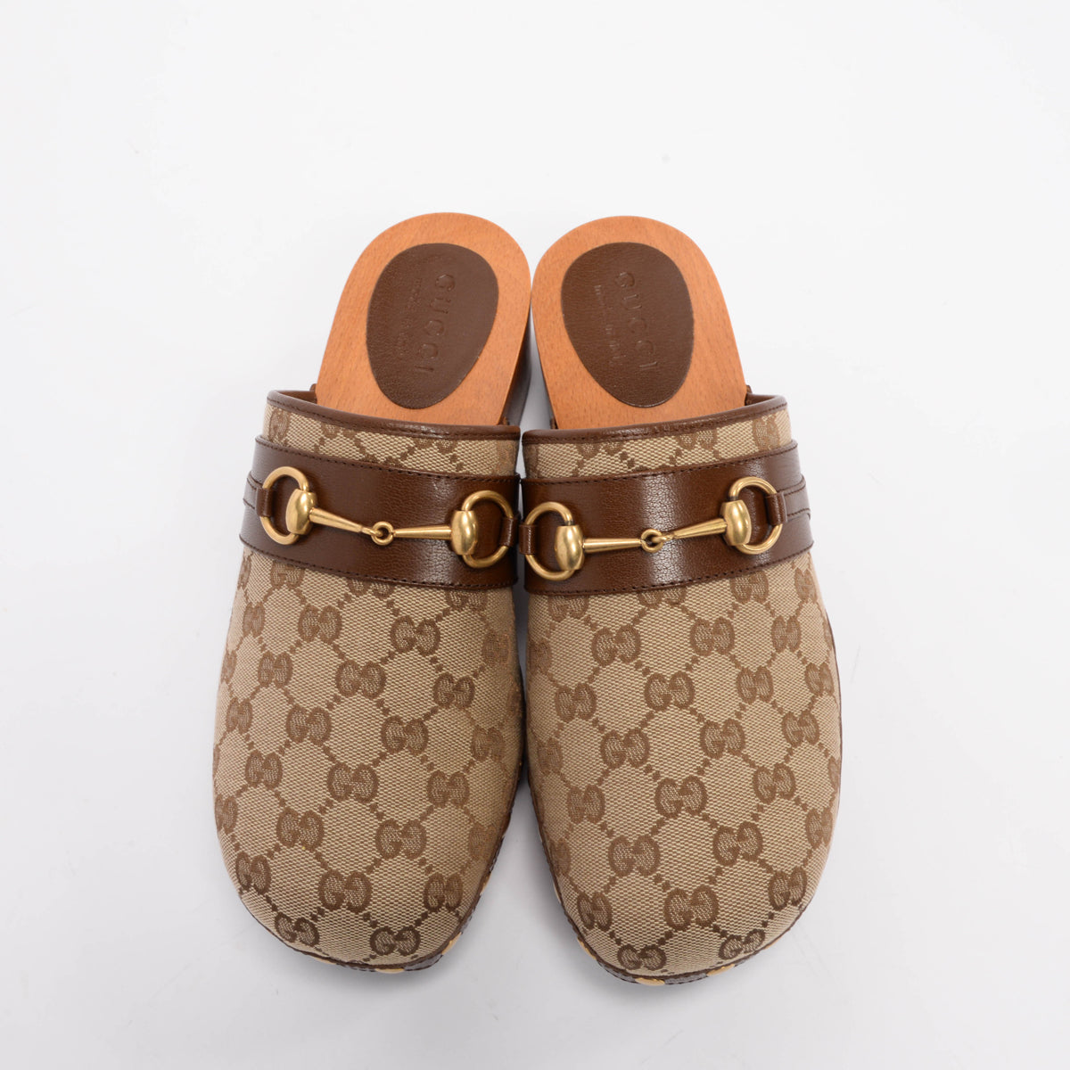 Gucci Brown GG Canvas Horsebit Clogs 40