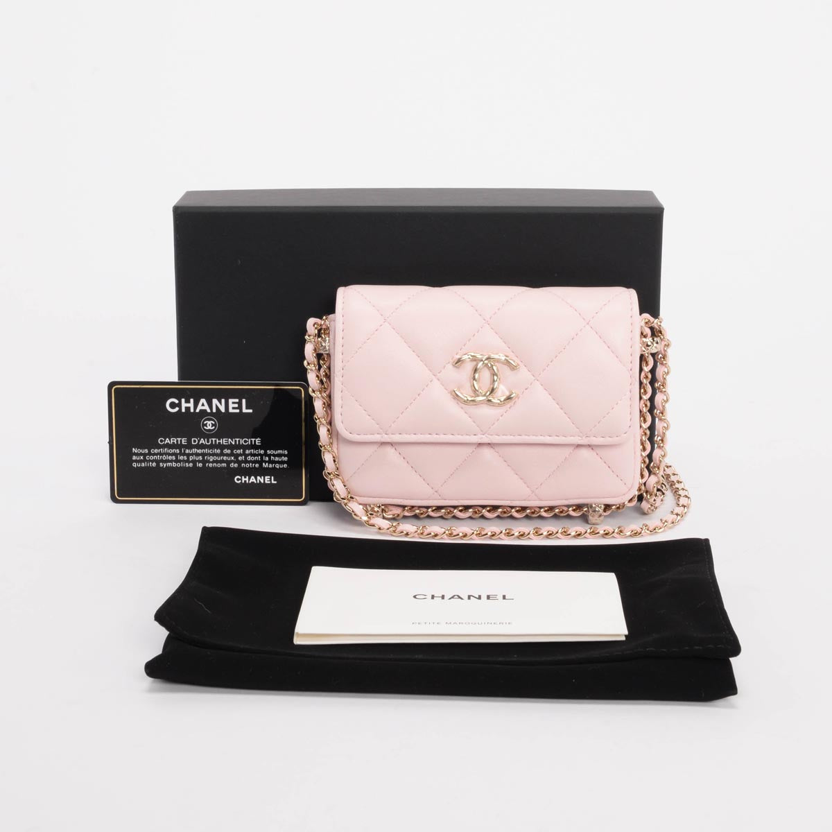 Chanel Light Pink Calfskin Clutch With Chain Wallet