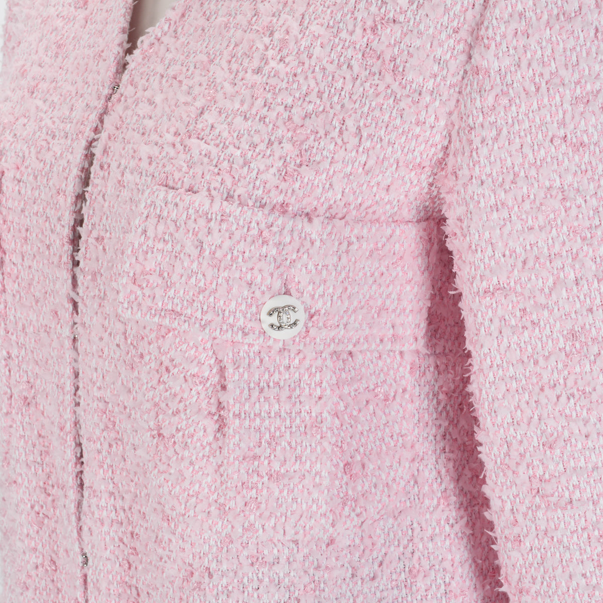 Chanel Pink Fantasy Tweed Collarless Jacket FR 38