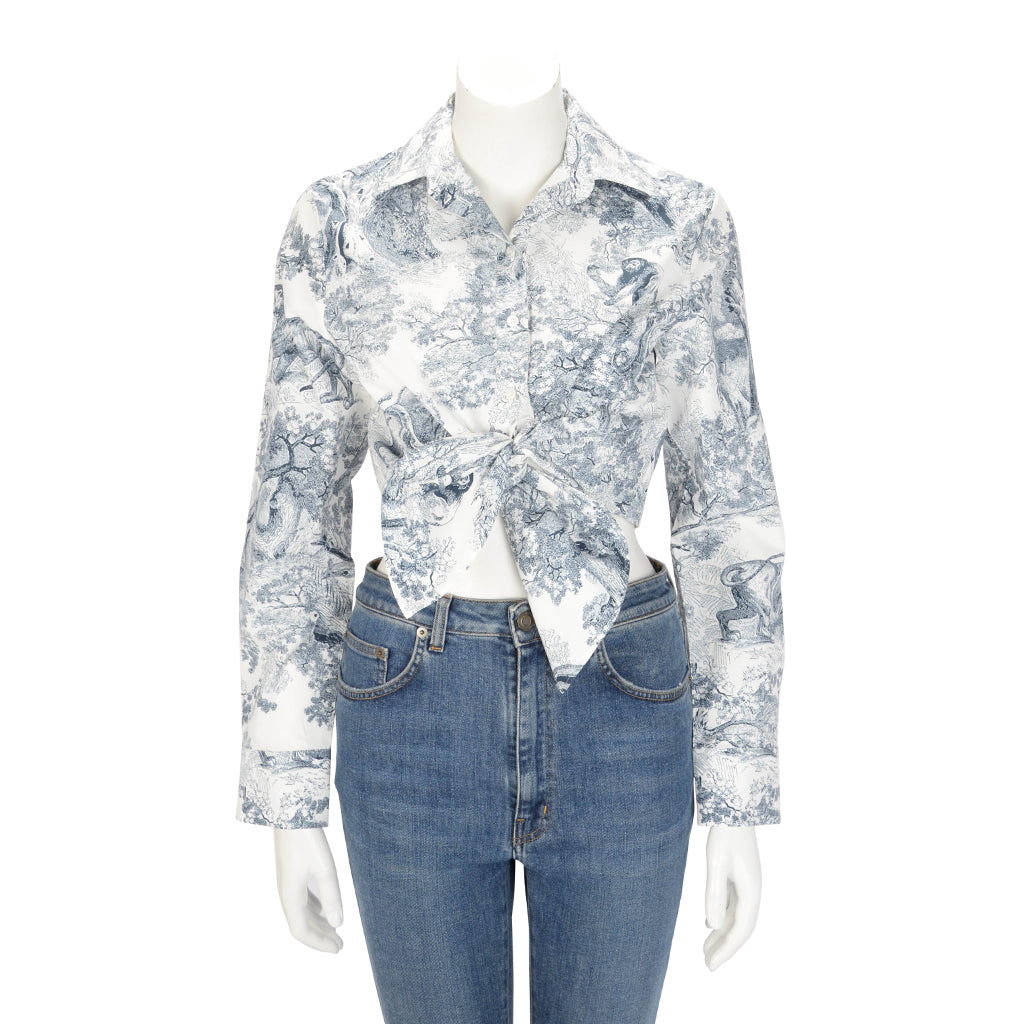 Dior Blue Toile de Jouy Savage Dioriviera Cropped Tie Blouse FR 36