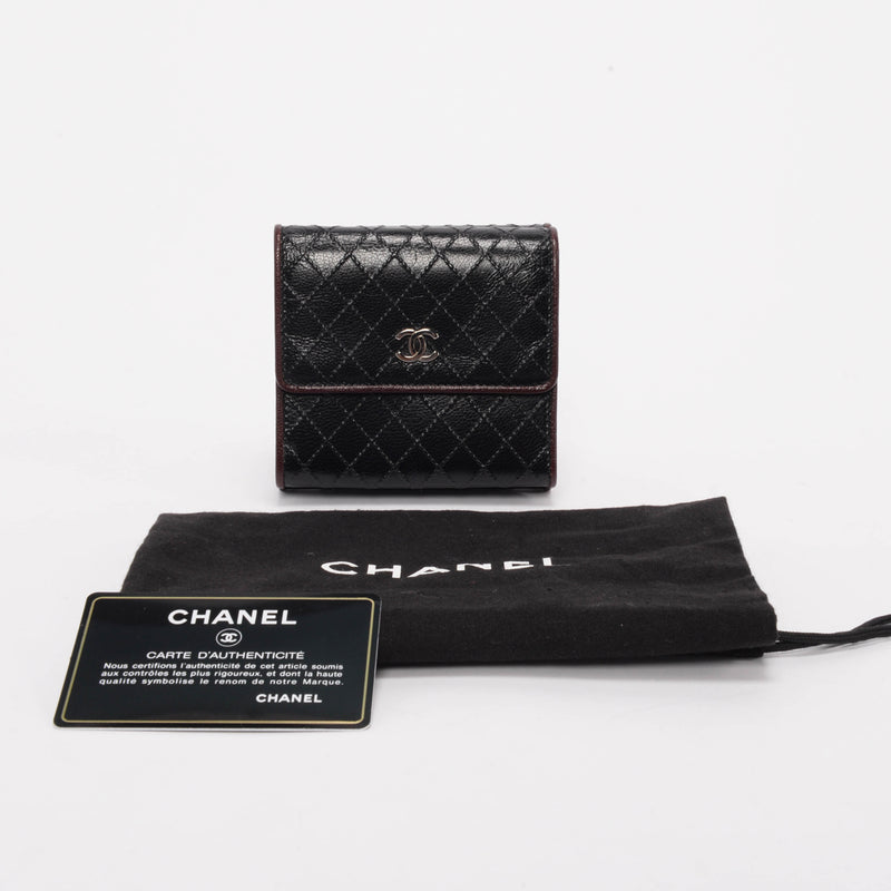 Chanel Black & Burgundy Embossed Quilt Compact Wallet - Blue Spinach