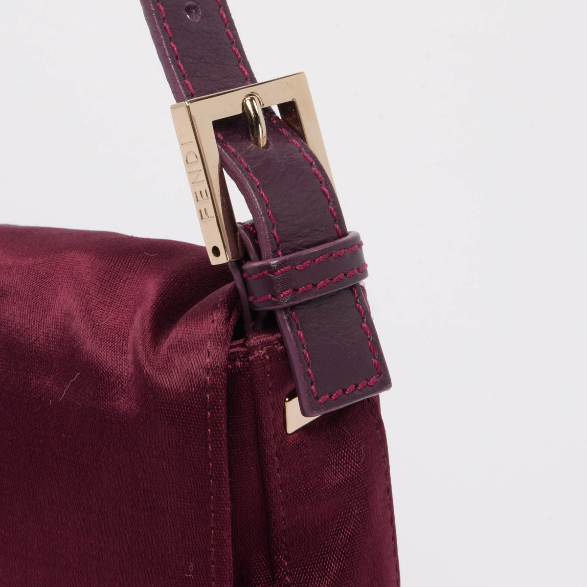 Fendi Burgundy Satin Crystal Baguette Bag