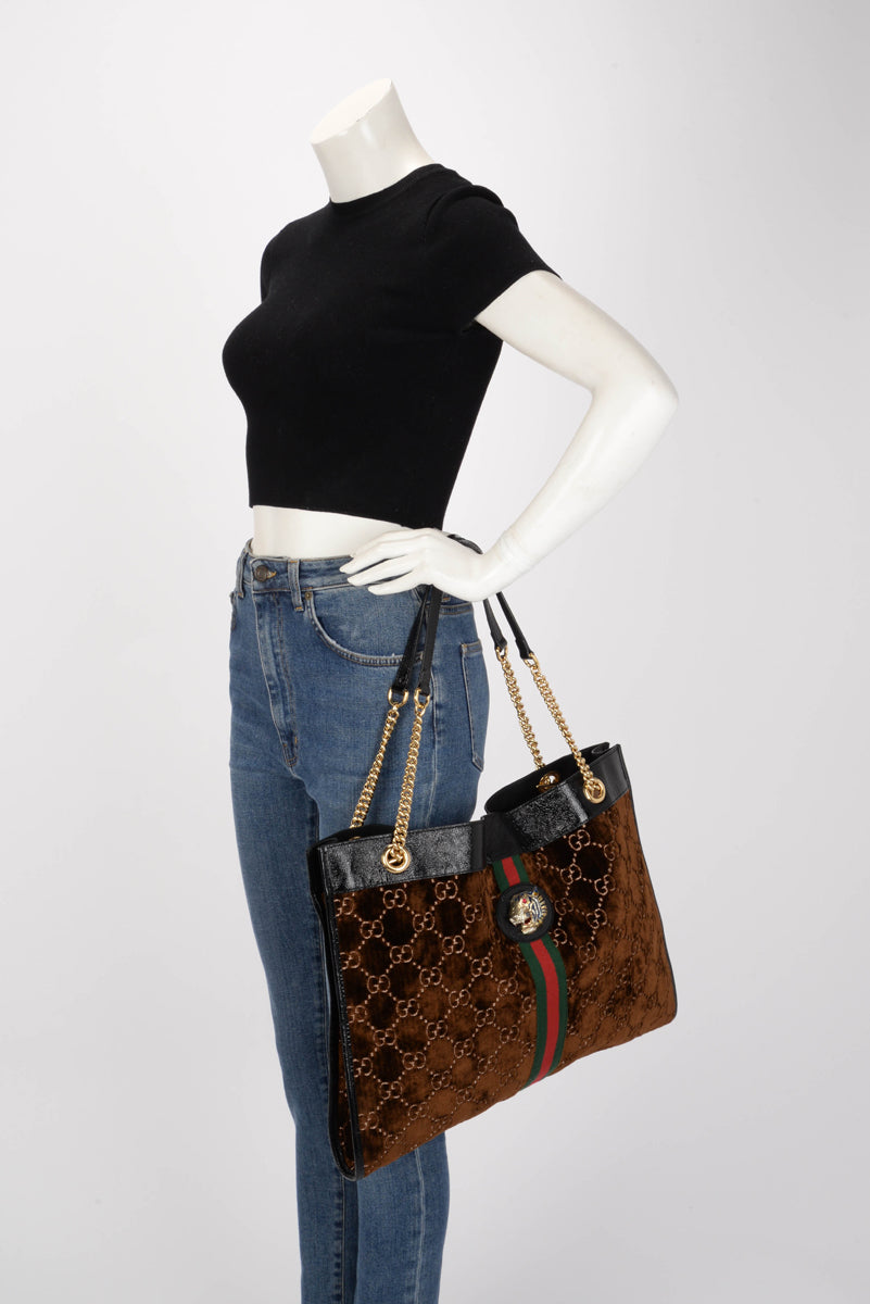 Gucci Brown GG Velvet Large Linea Rajah Tote