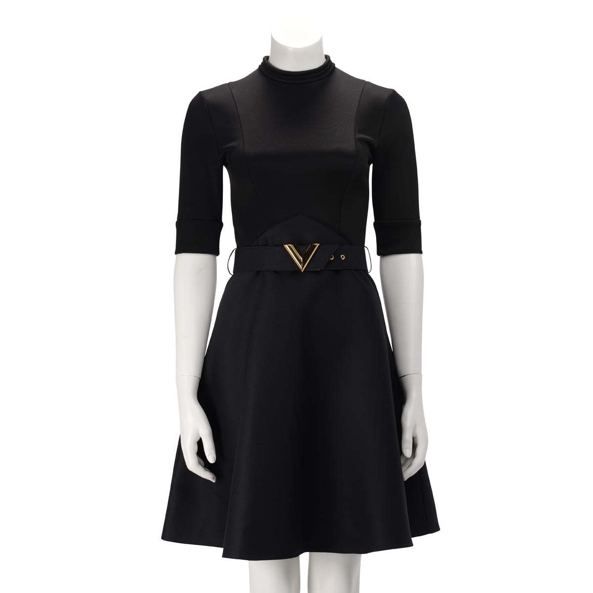 Louis Vuitton Black Short Sleeve Dress With Belt