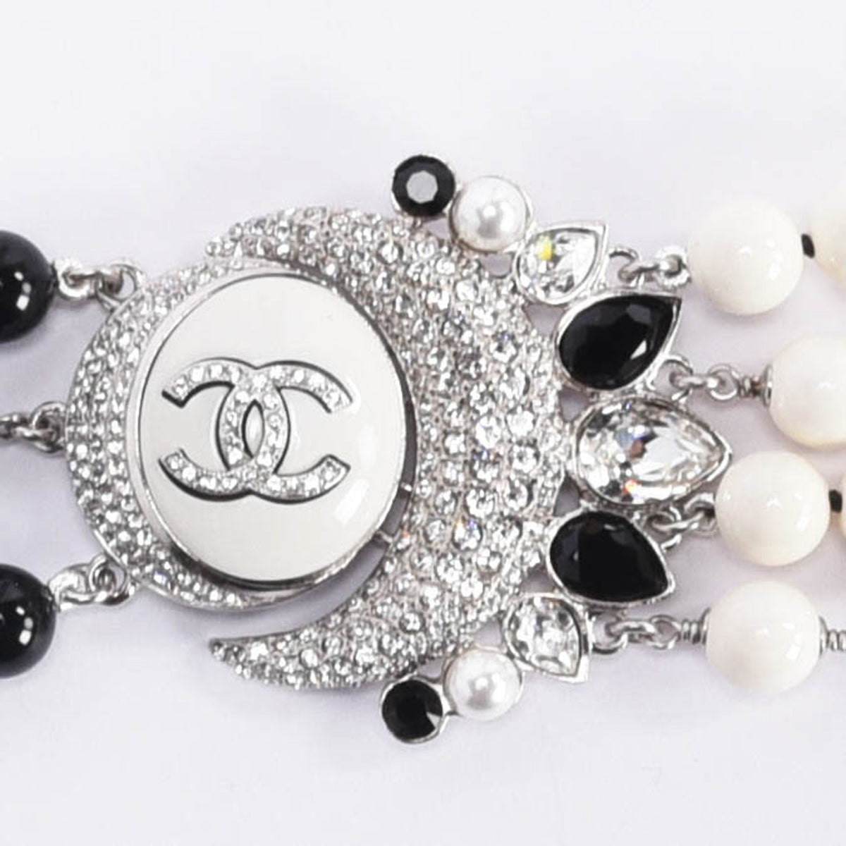 Chanel Black & White Crystal & Beads CC Bracelet