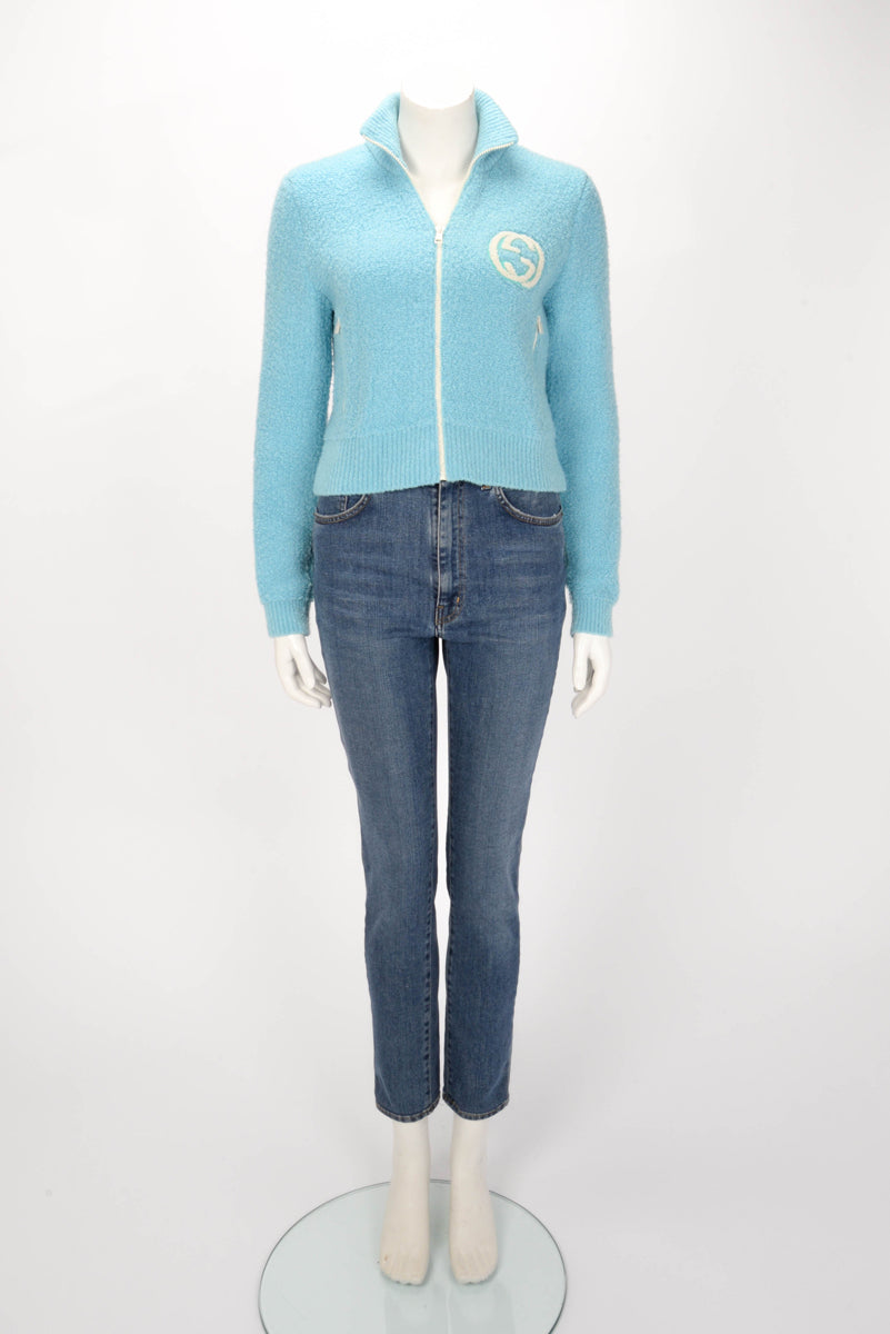 Gucci Blue Extrafine Wool Interlocking G Zip Jacket S