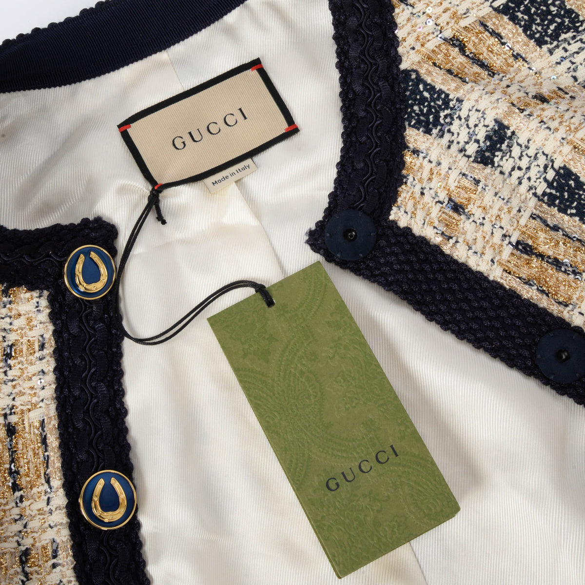 Gucci Ivory Lurex Tweed Tartan Jacket IT 42