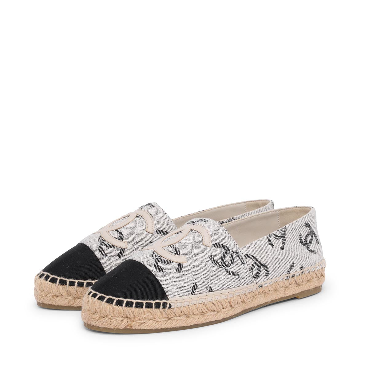 Chanel Grey & Black Canvas CC Espadrilles 40