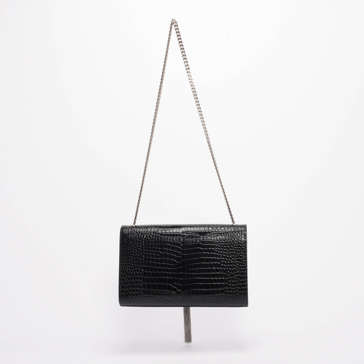 Saint Laurent Black Croc Embossed Medium Kate Tassel Bag
