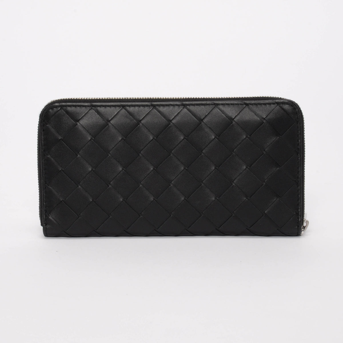 Bottega Veneta Black Intrecciato Zip Around Wallet