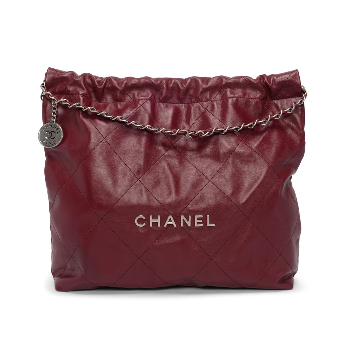 Chanel Burgundy Shiny Calfskin Medium 22 Bag