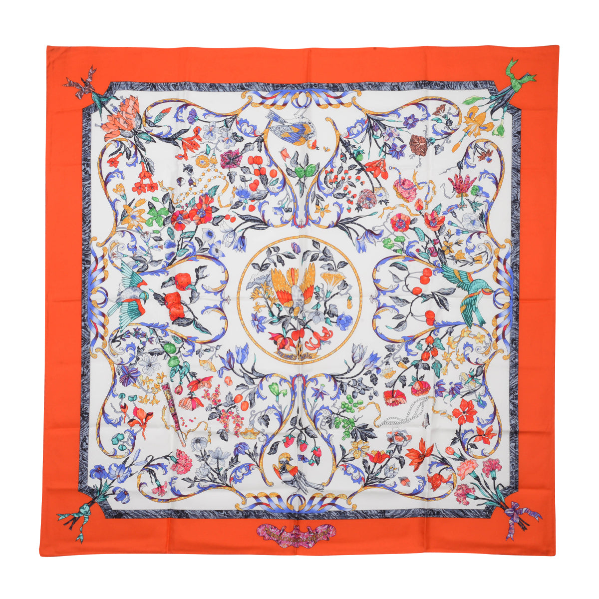 Hermes Red & White Silk Pierres d'Orient et d'Occident Scarf