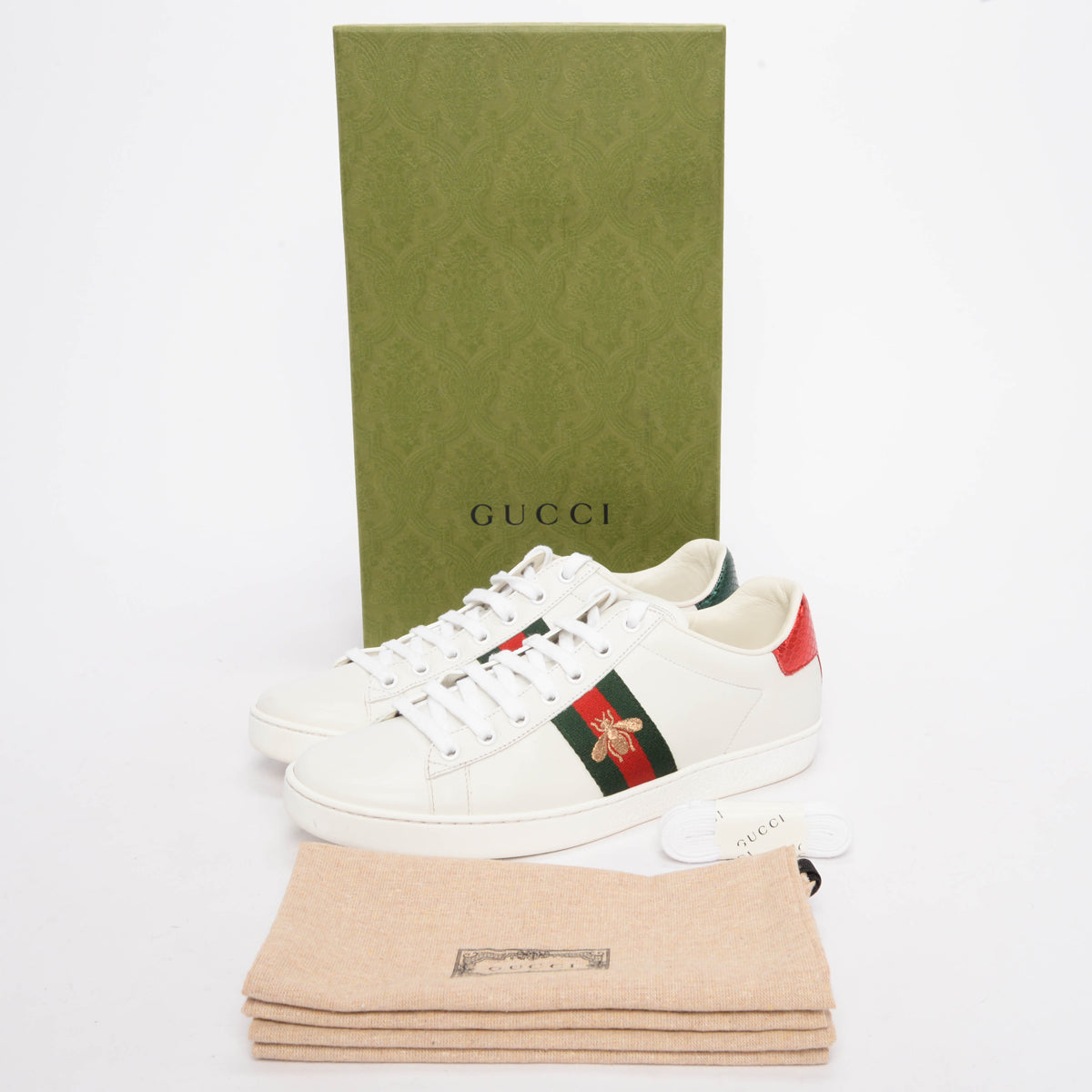 Gucci White Calfskin Bee Embroidered Ace Sneakers 40